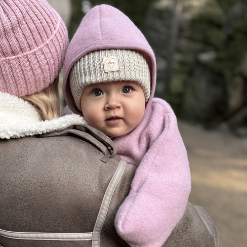 Berretto invernale bambina, bianca, 100% Lana Merino, foderato in pile, Con lacci, Havana