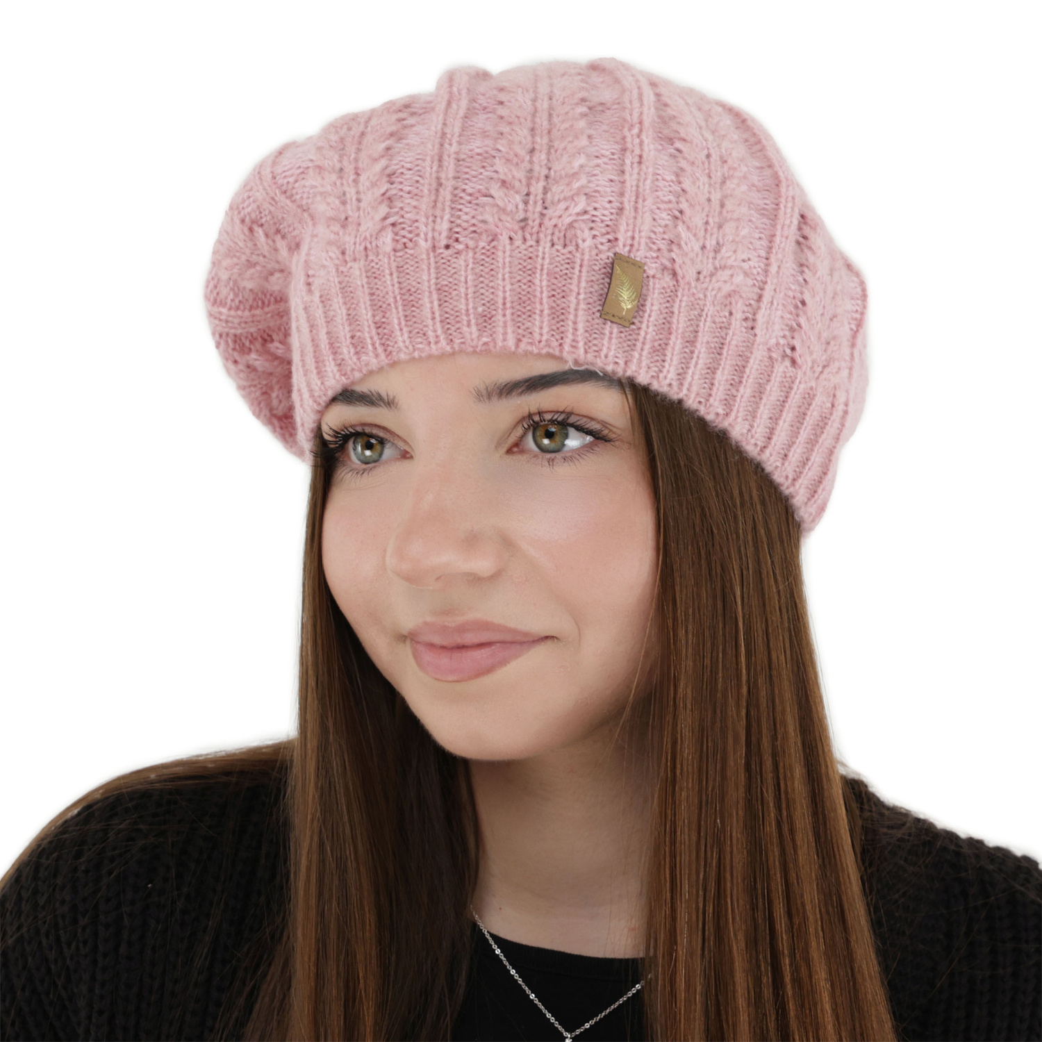 Beret invernale donna, rosa, con lana merino, Senja