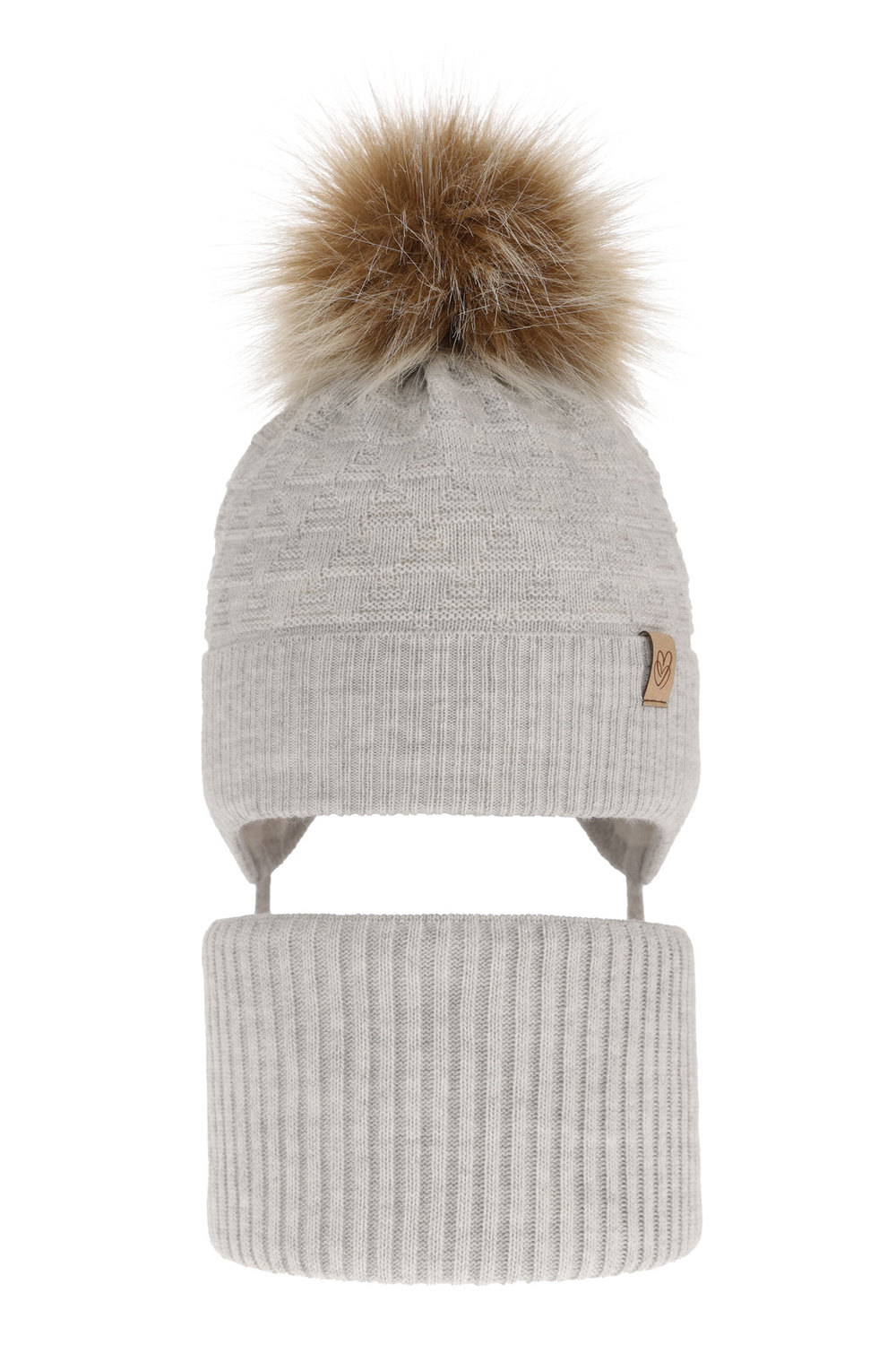 Set invernale bambina: berretto e scaldacollo, grigio, con pompon, con lacci, Egeria