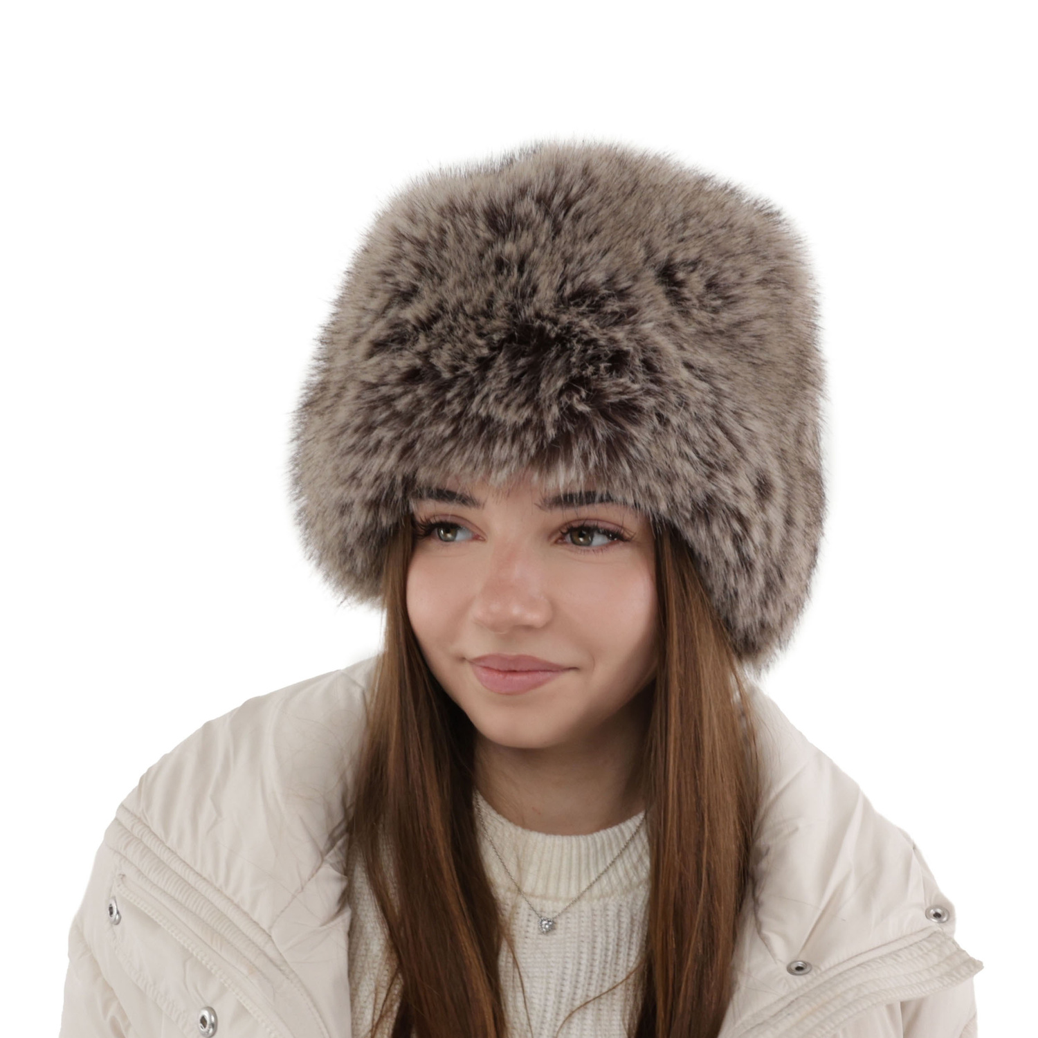 Berretto invernale donna, beige, foderato in cotone, Holly