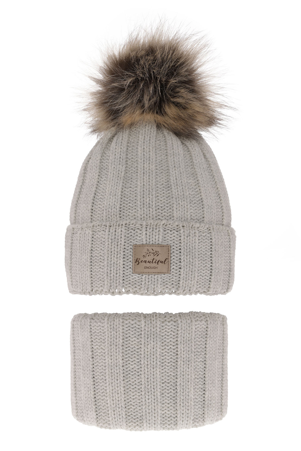 Set invernale bambina: berretto e scaldacollo, grigio, con pompon, Kaliope