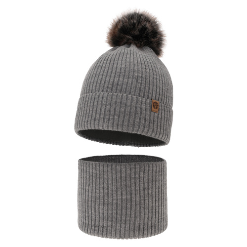 Set invernale bambino: berretto e scaldacollo, grigio chiaro, con pompon, Wizar