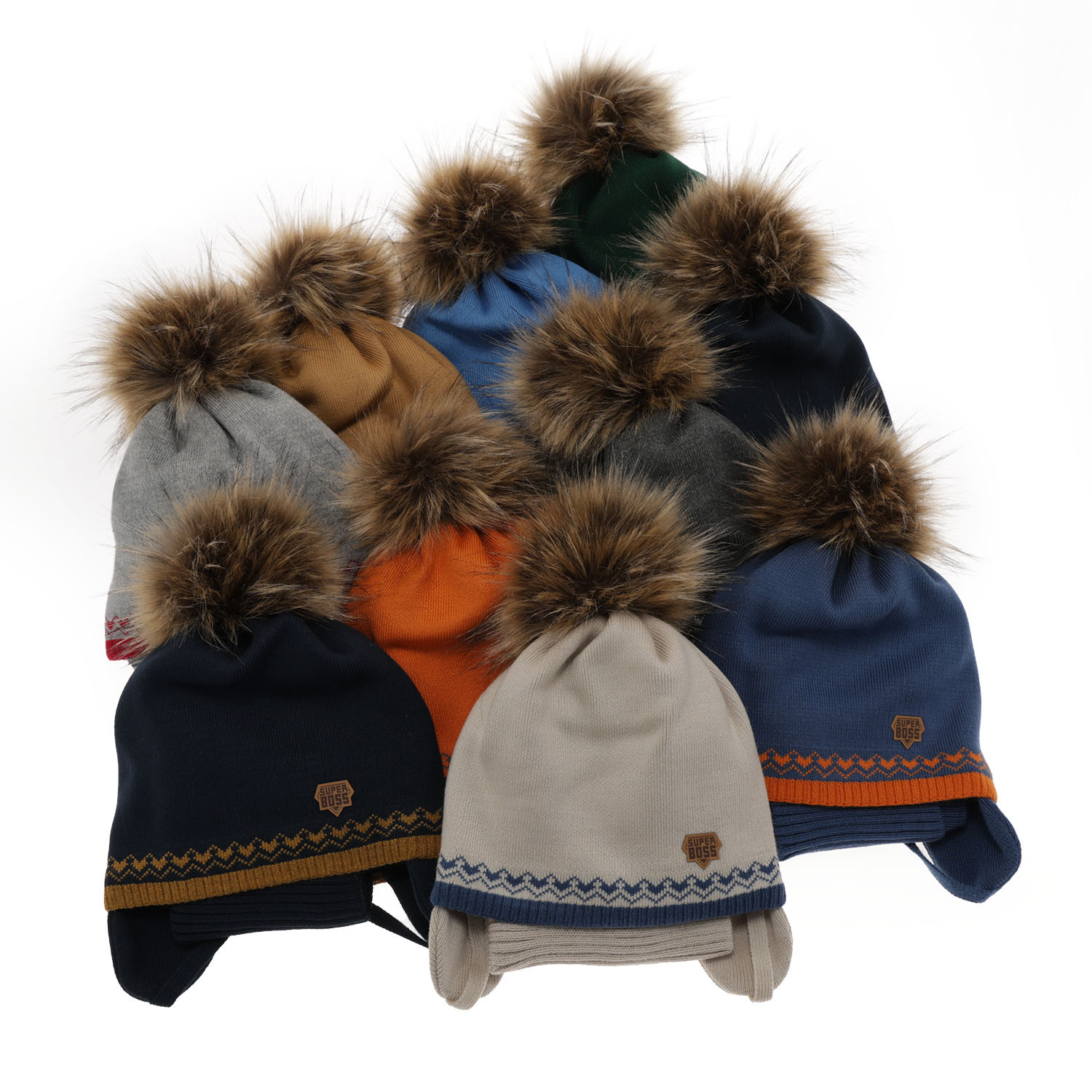 Set invernale bambino: berretto e scaldacollo, camel, con pompon, Elpis