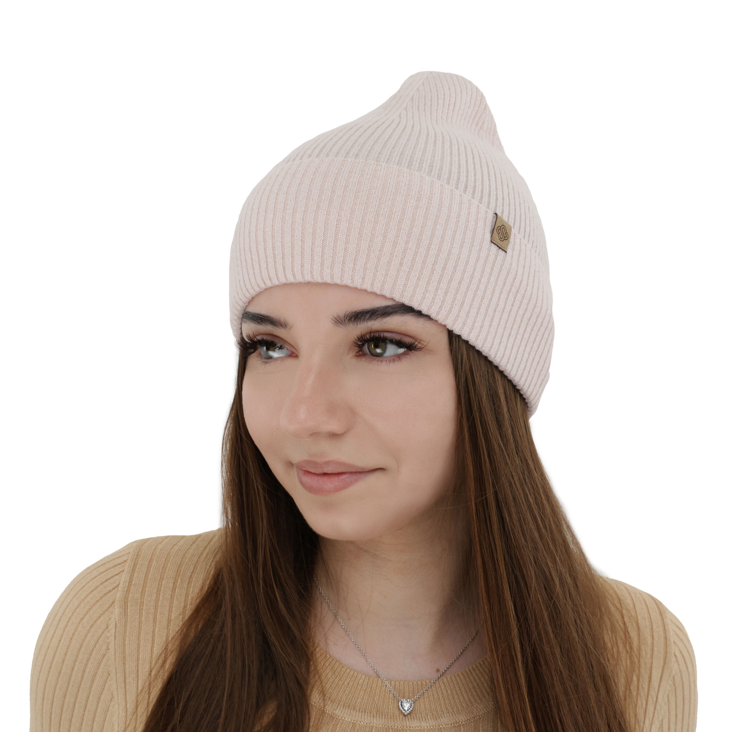 Berretto autunno/inverno donna, rosa chiaro, con lana merino e cashmere, Alineta