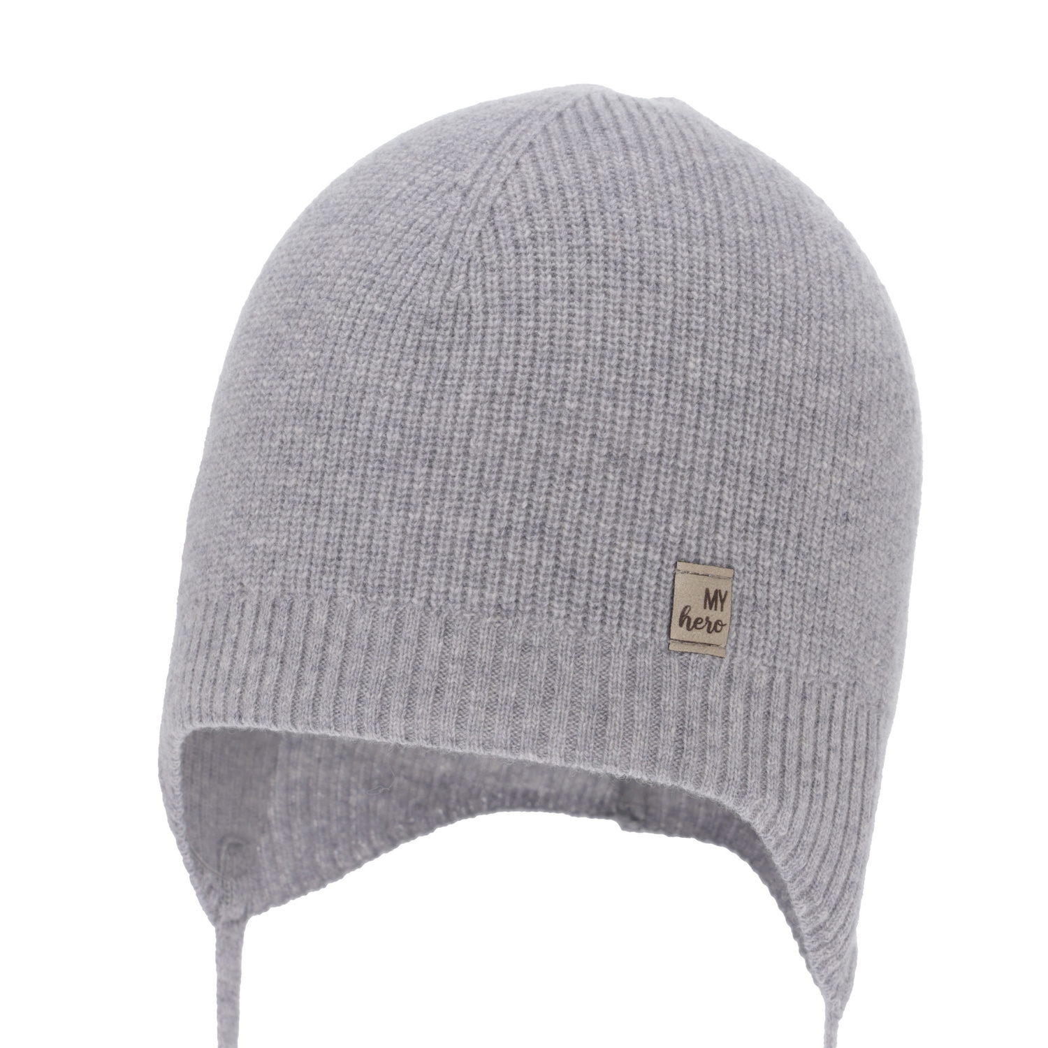 Berretto autunno/primavera bambino, grigio, lana merino con cashmere, con lacci, Tono