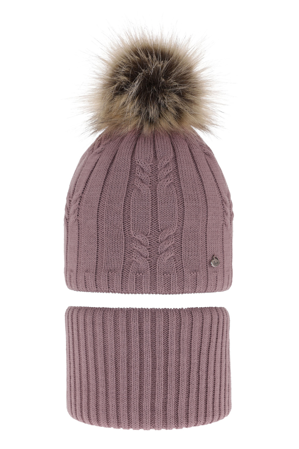 Set invernale bambina: berretto e scaldacollo, lilla, con pompon, Amaltea