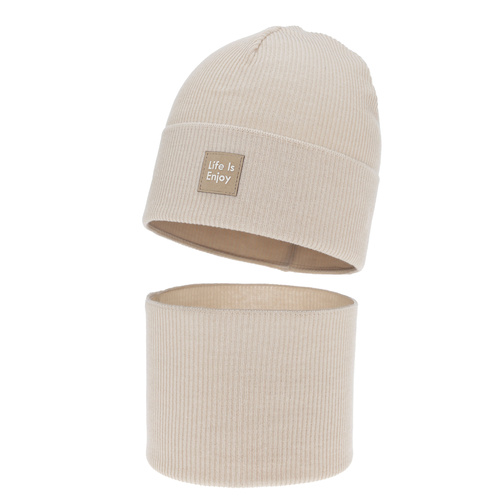 Set autunno/primavera bambina: berretto e scaldacollo, con cotone, beige, Zola