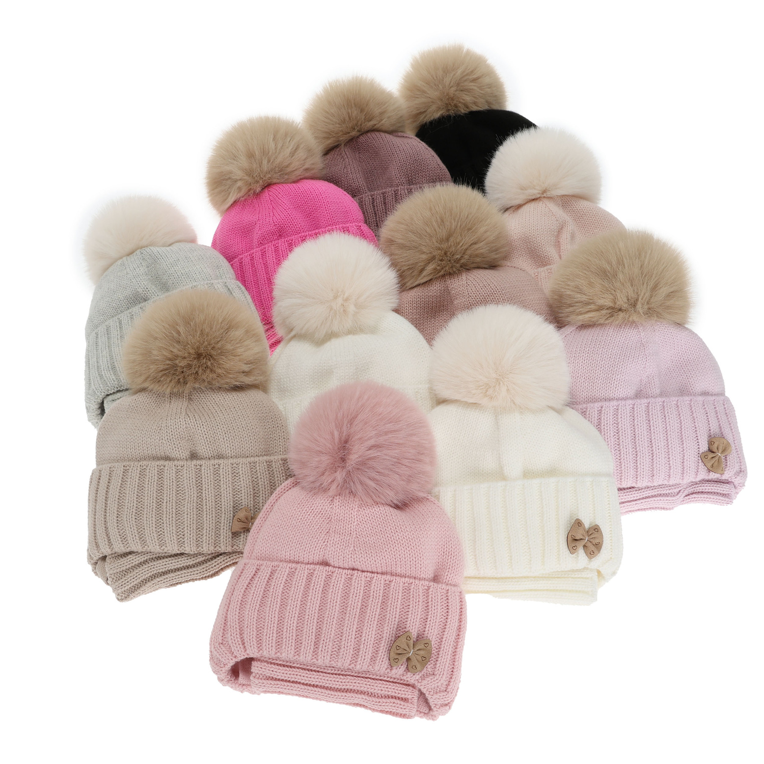 Set invernale bambina: berretto e scaldacollo, rosa chiaro, con pompon, Talena