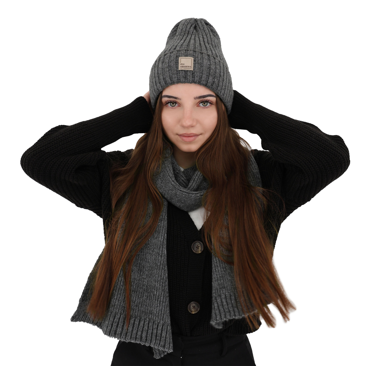 Sciarpa invernale donna, grigia, 100% Lana Merino, Loretta