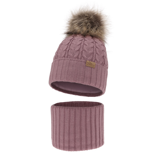 Set invernale bambina: berretto e scaldacollo, lilla, con pompon, Tanzania