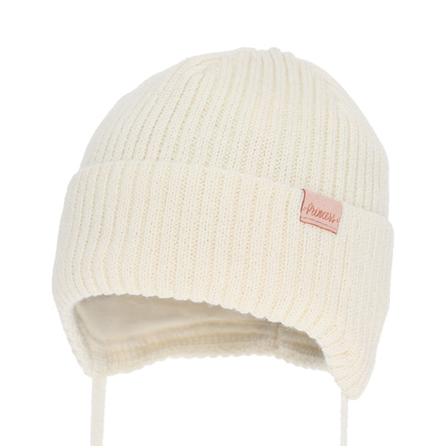 Căciulă de iarnă pentru fete, crem, cu urechi, cu lână merino, Punia