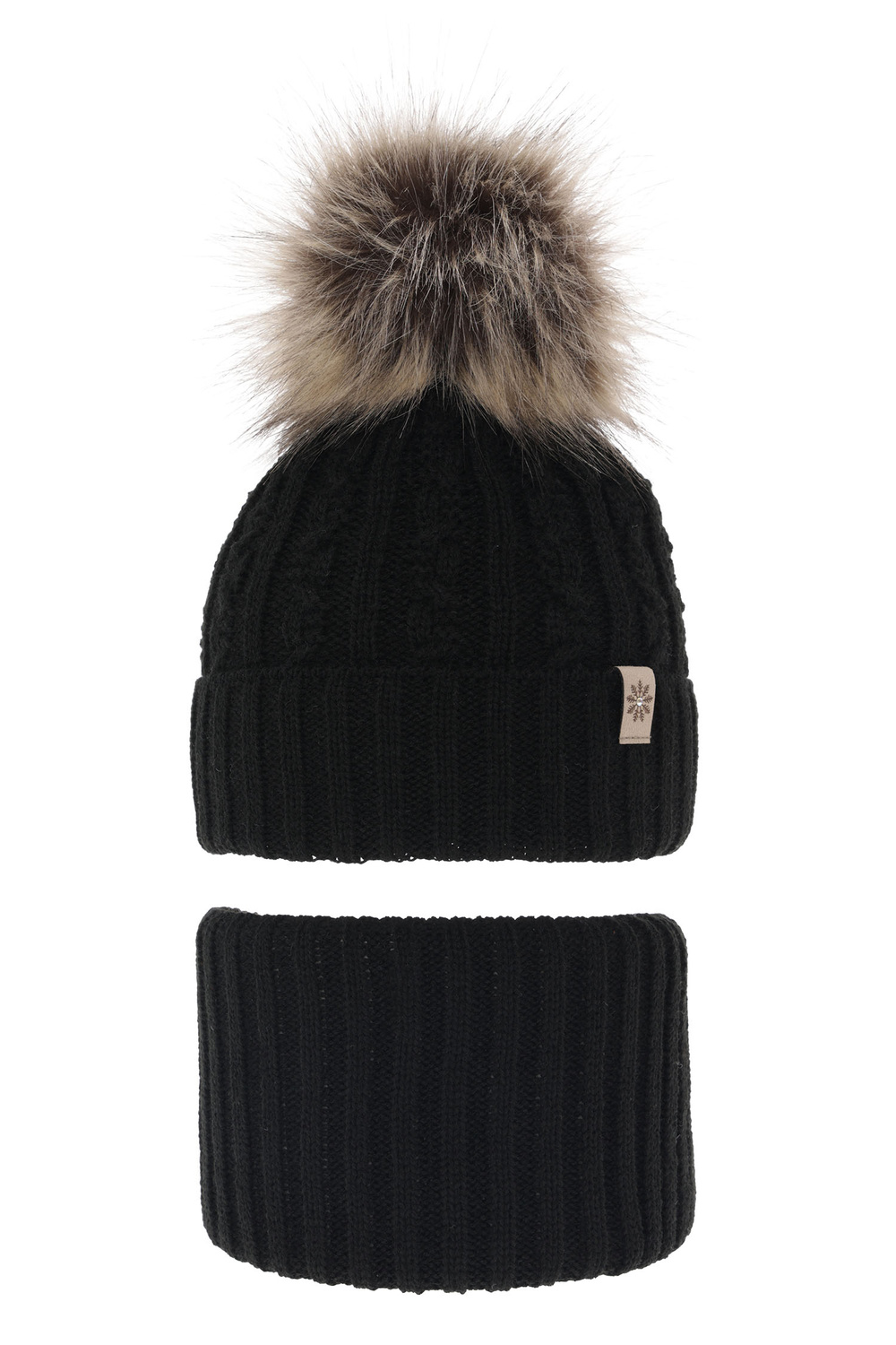 Set invernale bambina: berretto e scaldacollo, nero, con pompon, Pretoria