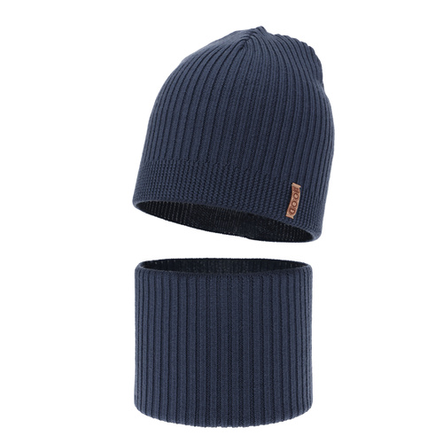 Set autunno/primavera bambino: berretto e scaldacollo, blu scuro, 100% Lana Merino, Chester