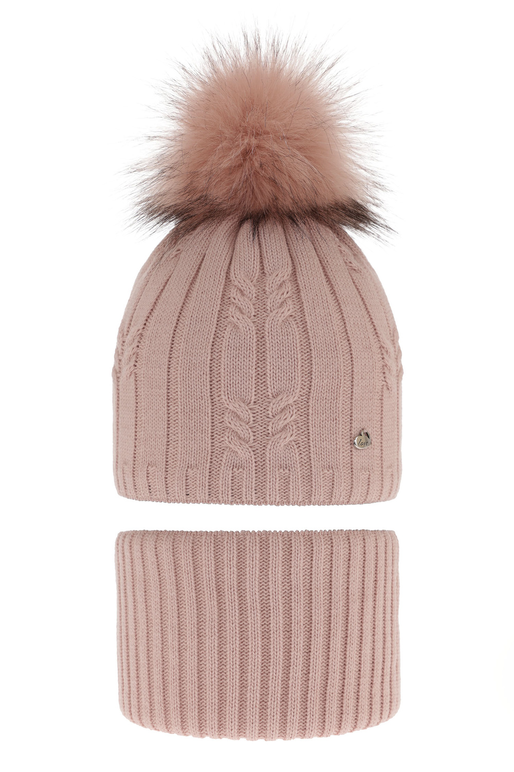 Set invernale bambina: berretto e scaldacollo, rosa, con pompon, Amaltea