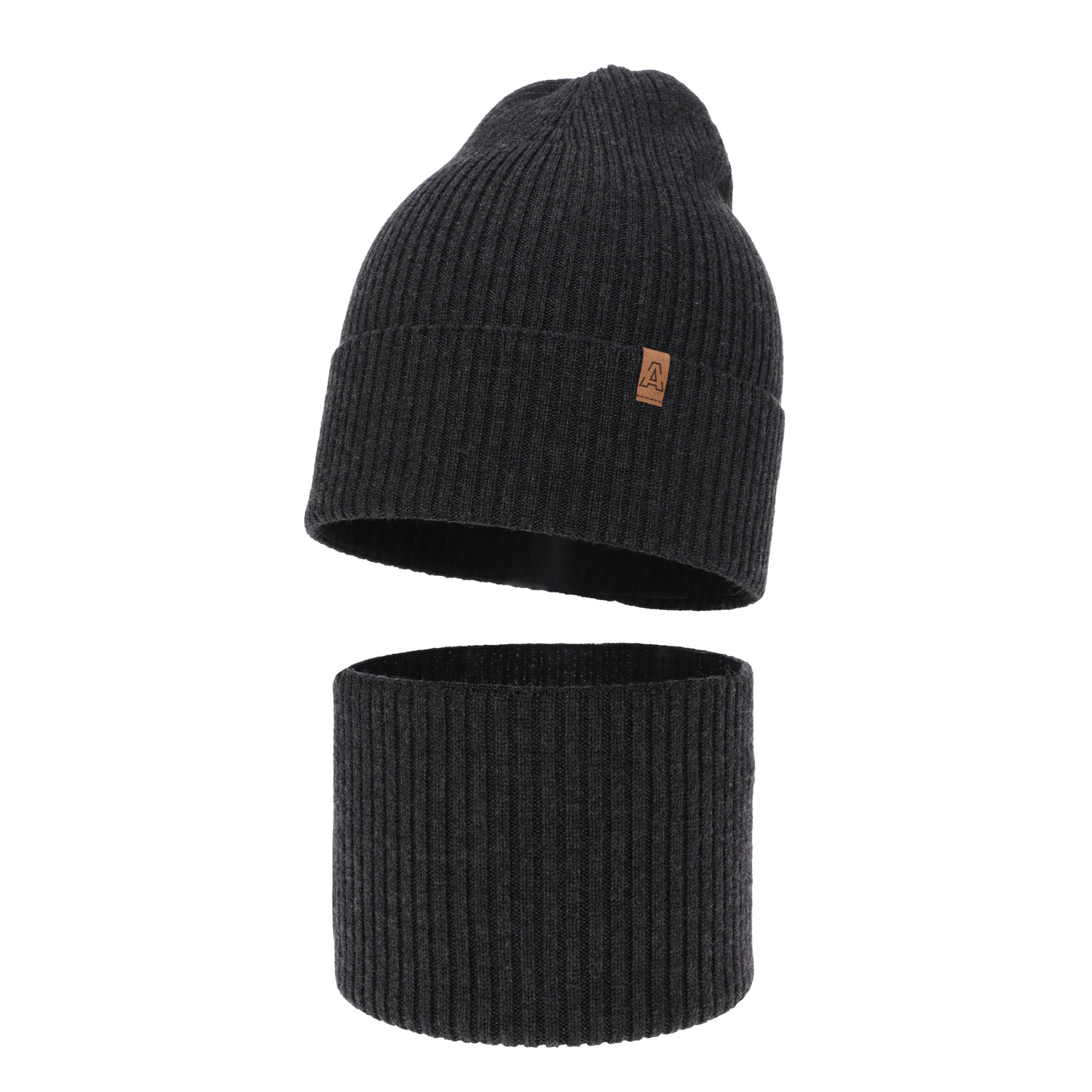 Set autunno/primavera bambino: berretto e scaldacollo, grigio scuro, 100% Lana Merino, Lemas