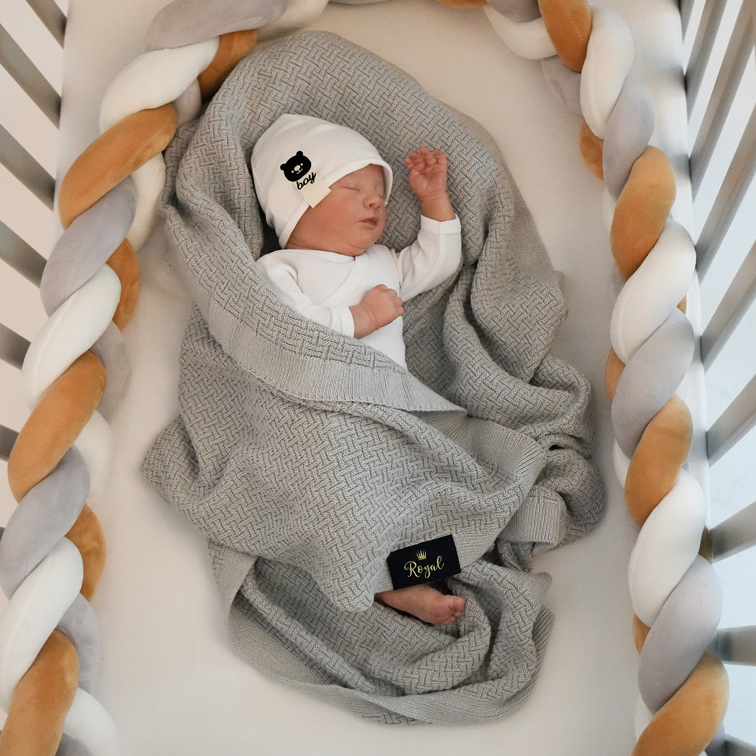 Coperta bambù-cotone per neonato, grigia, delicata, Pony