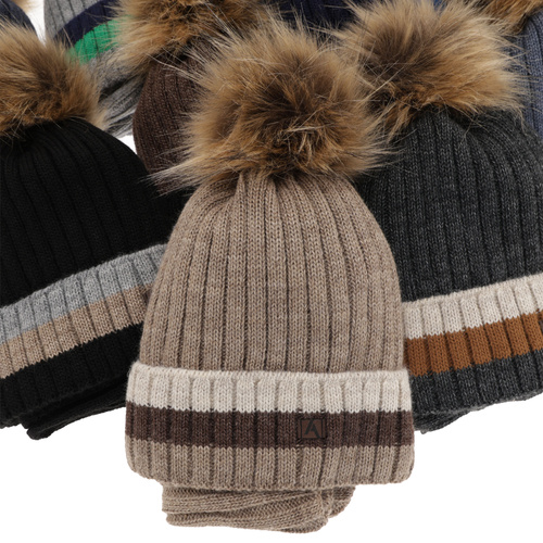 Set invernale bambino: berretto e scaldacollo, beige, con pompon, foderato in pile, Beno