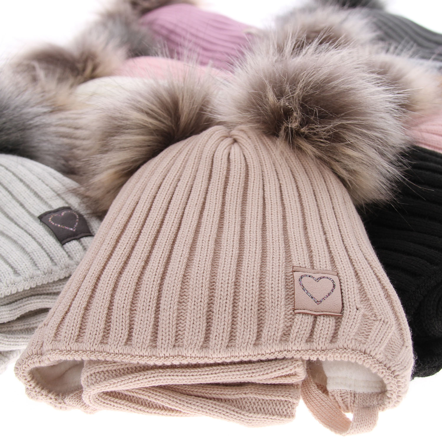 Set invernale bambina: berretto e scaldacollo, grigio, con due pon pon, con lacci, Telisa