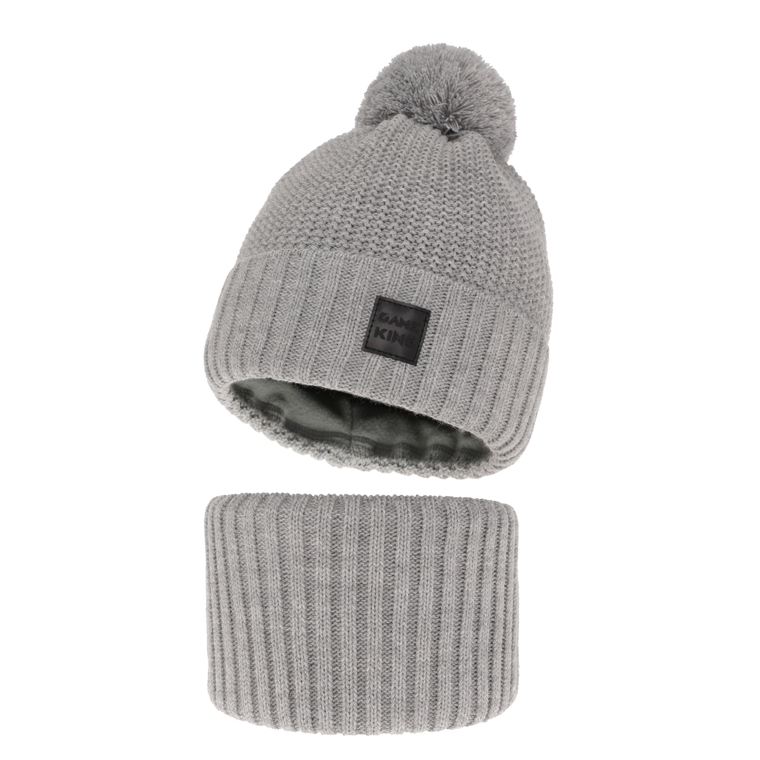 Set invernale bambino: berretto e scaldacollo, grigio, con pompon, Conan