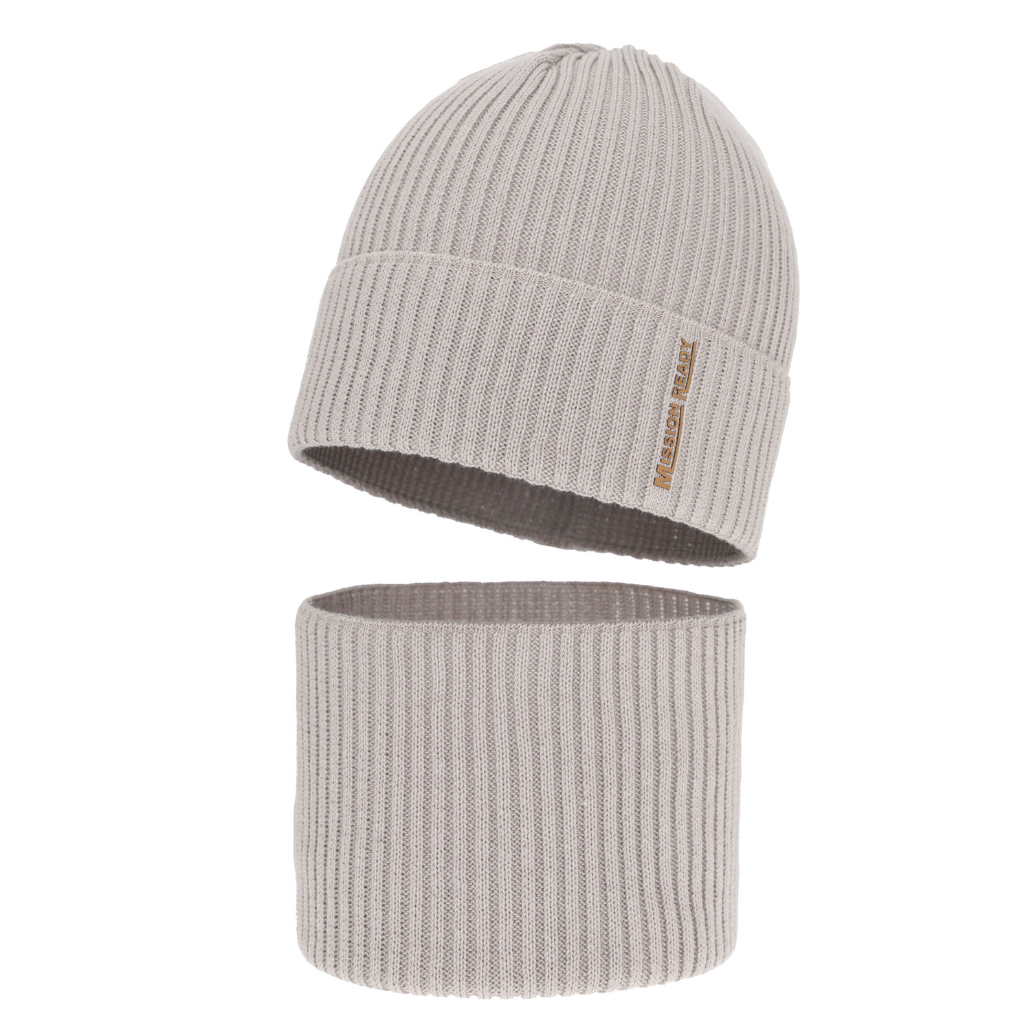 Set cappello e scaldacollo bambino autunno, primavera, con cotone, beige, Norwin
