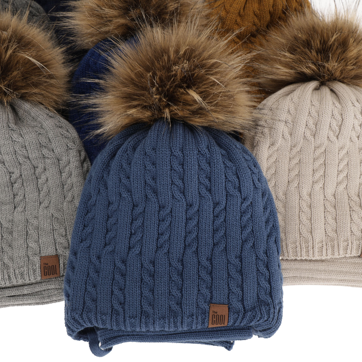 Set invernale bambino: berretto e scaldacollo, beige, con lacci, con pompon, Indigo