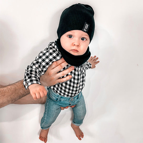 Set autunno/primavera bambino: berretto e scaldacollo, con cotone, nero, Tunis