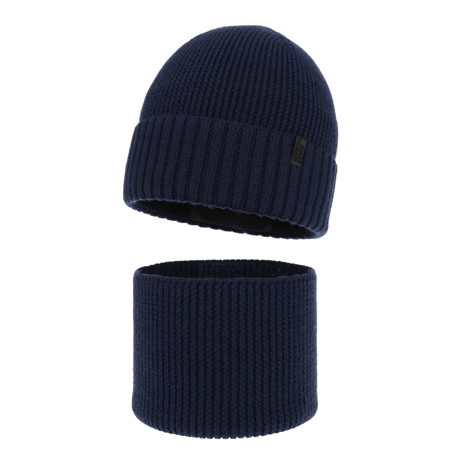Set invernale bambino: berretto e scaldacollo, 100% Lana Merino, foderato in lana merino, blu navy Harbin