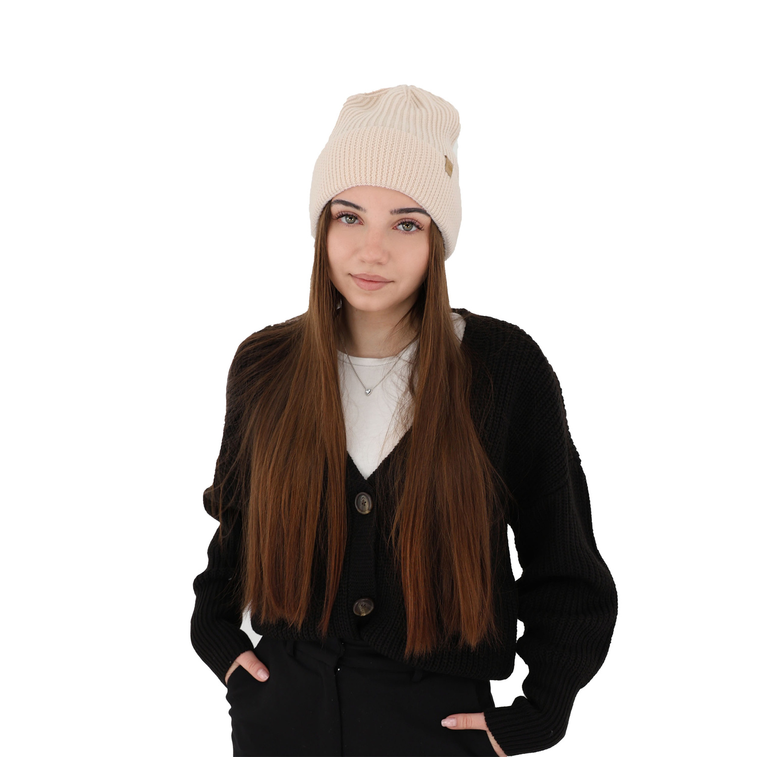 Berretto invernale donna, beige, 100% Lana Merino, Isla