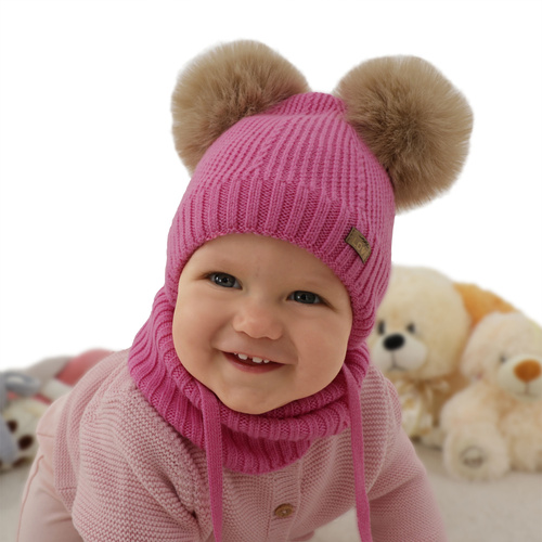 Set cappello e scaldacollo bambina, invernale, grigio, 100% lana merino, foderato pile di lana, Lumia