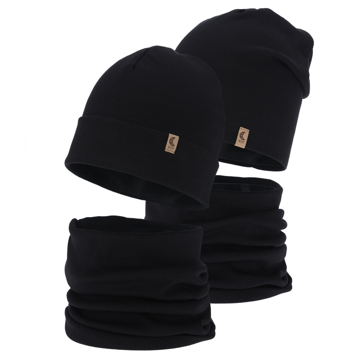 Set autunno/primavera bambina (berretto e scaldacollo), di cotone, nero, Bravura