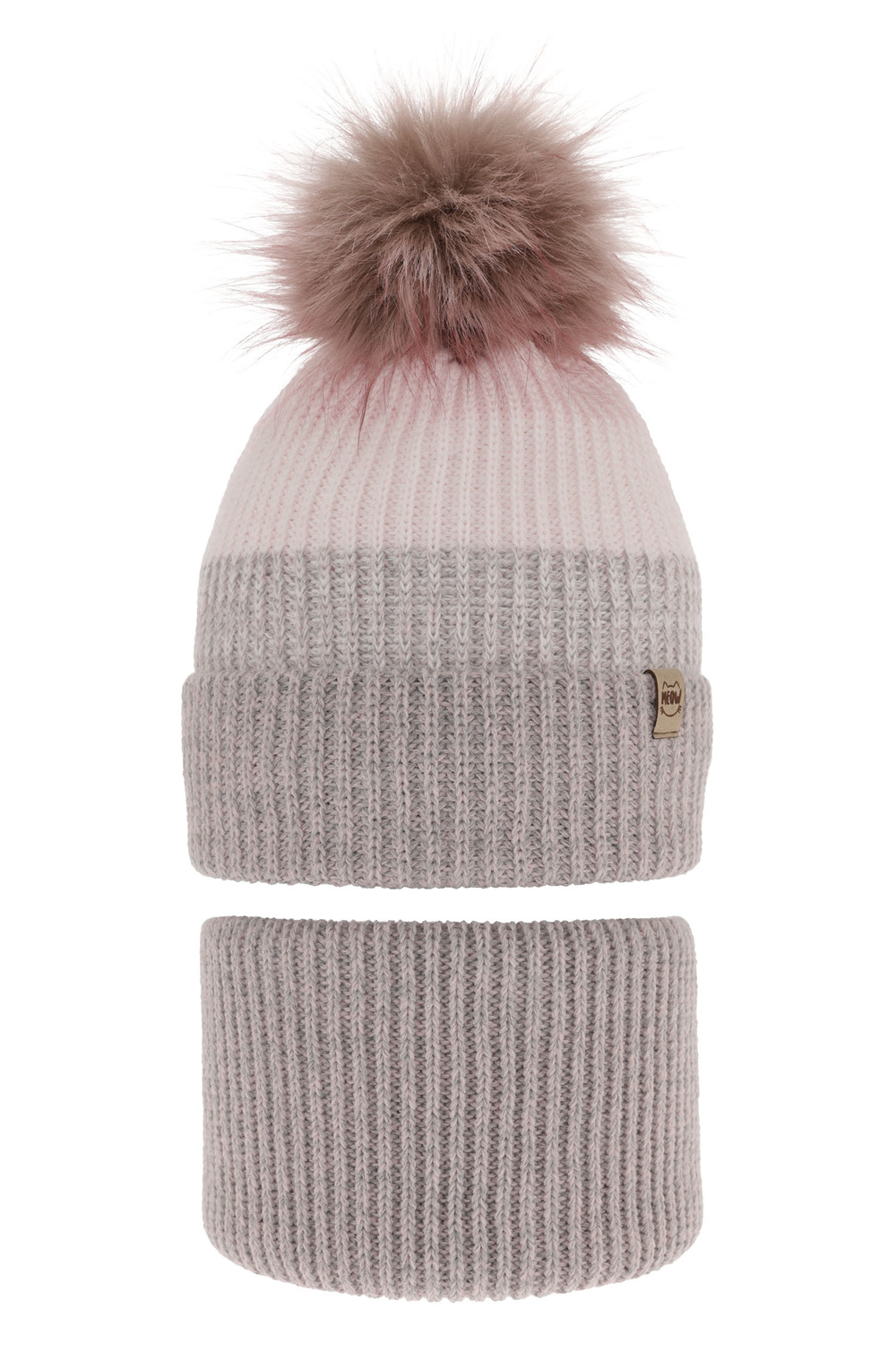 Set invernale bambina: berretto e scaldacollo, grigio, con pompon, Gimena