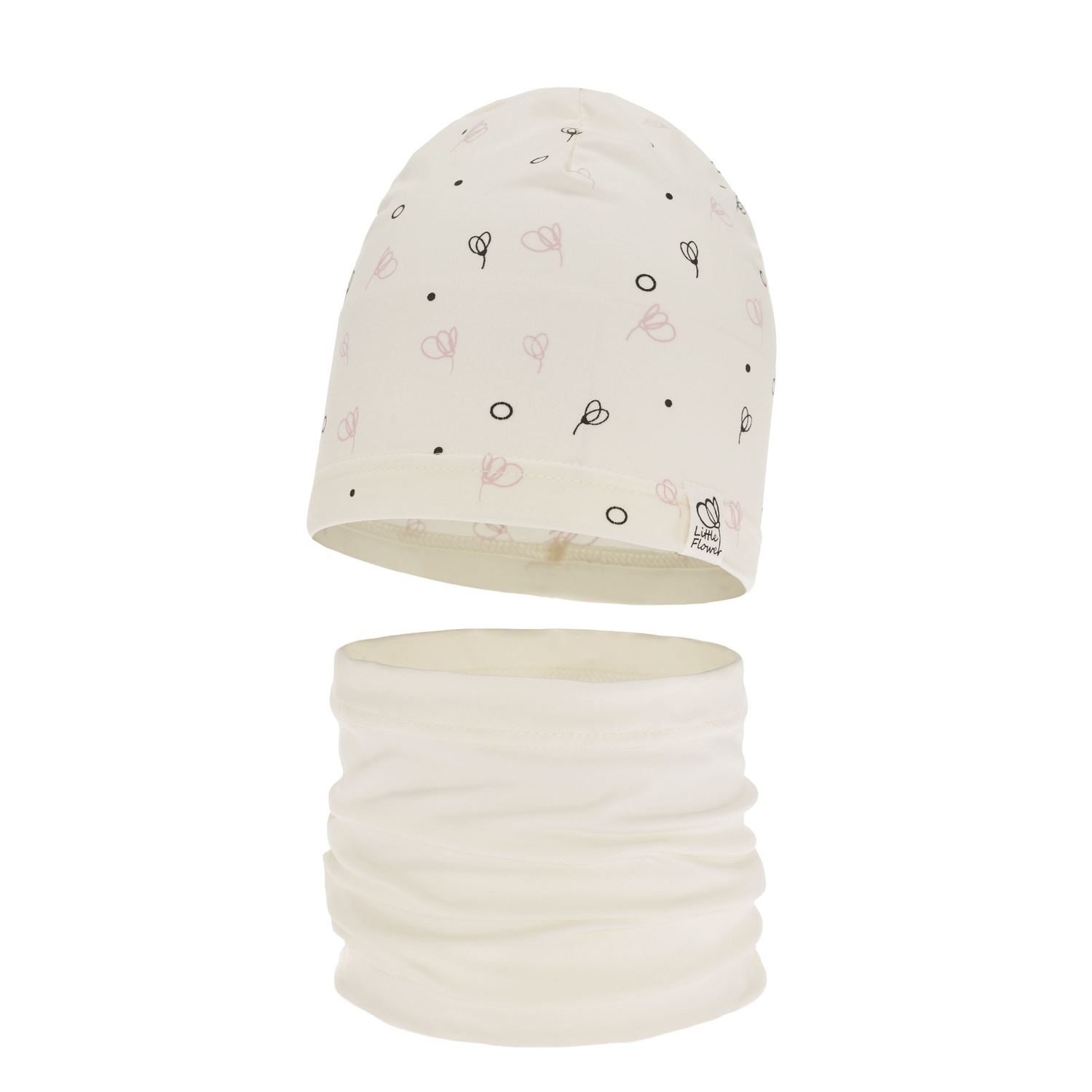 Set autunno/primavera bambina: berretto e scaldacollo, crema, in cotone, Fiora
