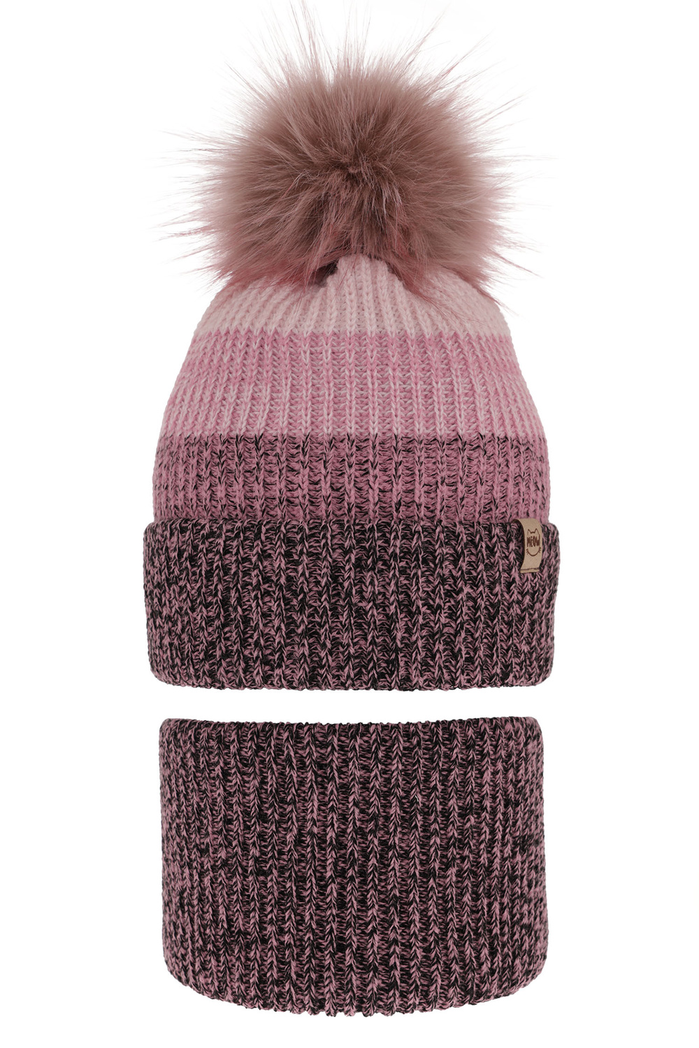 Set invernale bambina: berretto e scaldacollo, nero, con pompon, Gimena