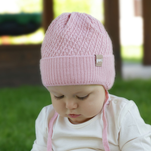 Berretto autunno/primavera bambina, crema, con lacci, Dafia