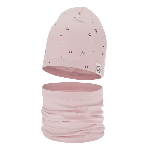 Set autunno/primavera bambina: berretto e scaldacollo, rosa, in cotone, Fiora
