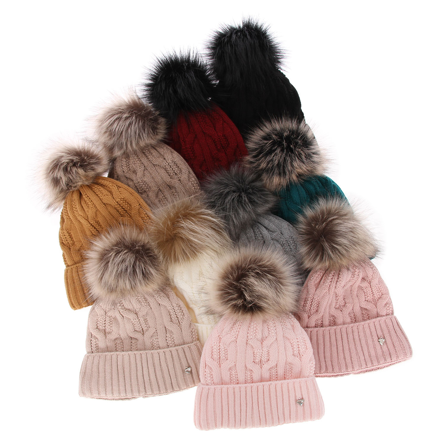 Berretto invernale donna, nero, con pompon, Laona