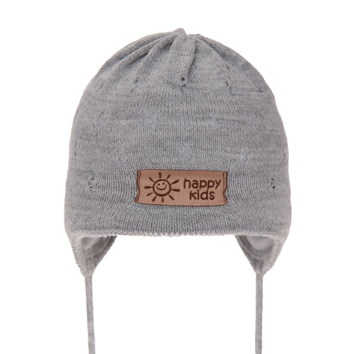 Berretto autunno/primavera bambino, grigio, con lacci, traforato, Bobi