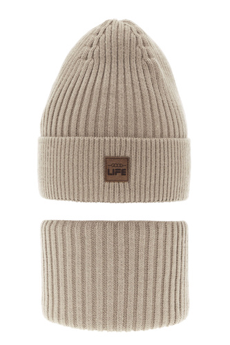 Set invernale bambino: berretto e scaldacollo, beige, Basilio