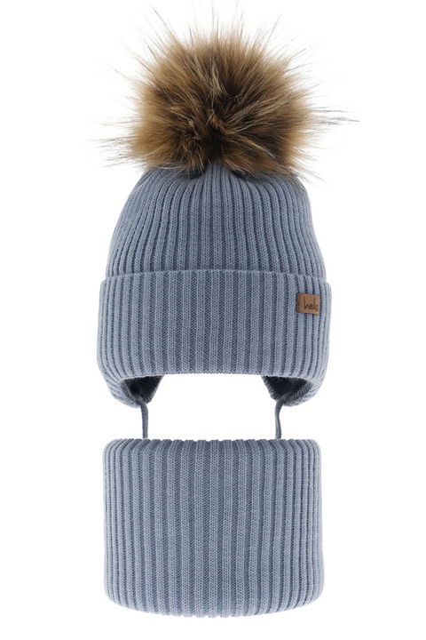 Set invernale bambino: berretto e scaldacollo, azzurro, con pompon, Bergo