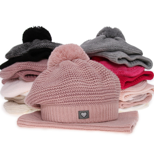 Set invernale bambina: berretto e scaldacollo, bianco, con pompon, Lira