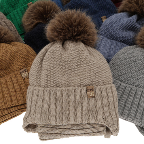 Set invernale bambino: berretto e scaldacollo, grigio, con pompon, Kayen