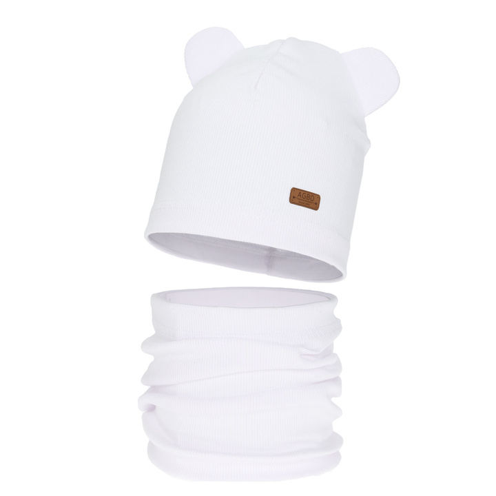 Set autunno/primavera bambina: berretto e scaldacollo, in cotone, bianco Georgea