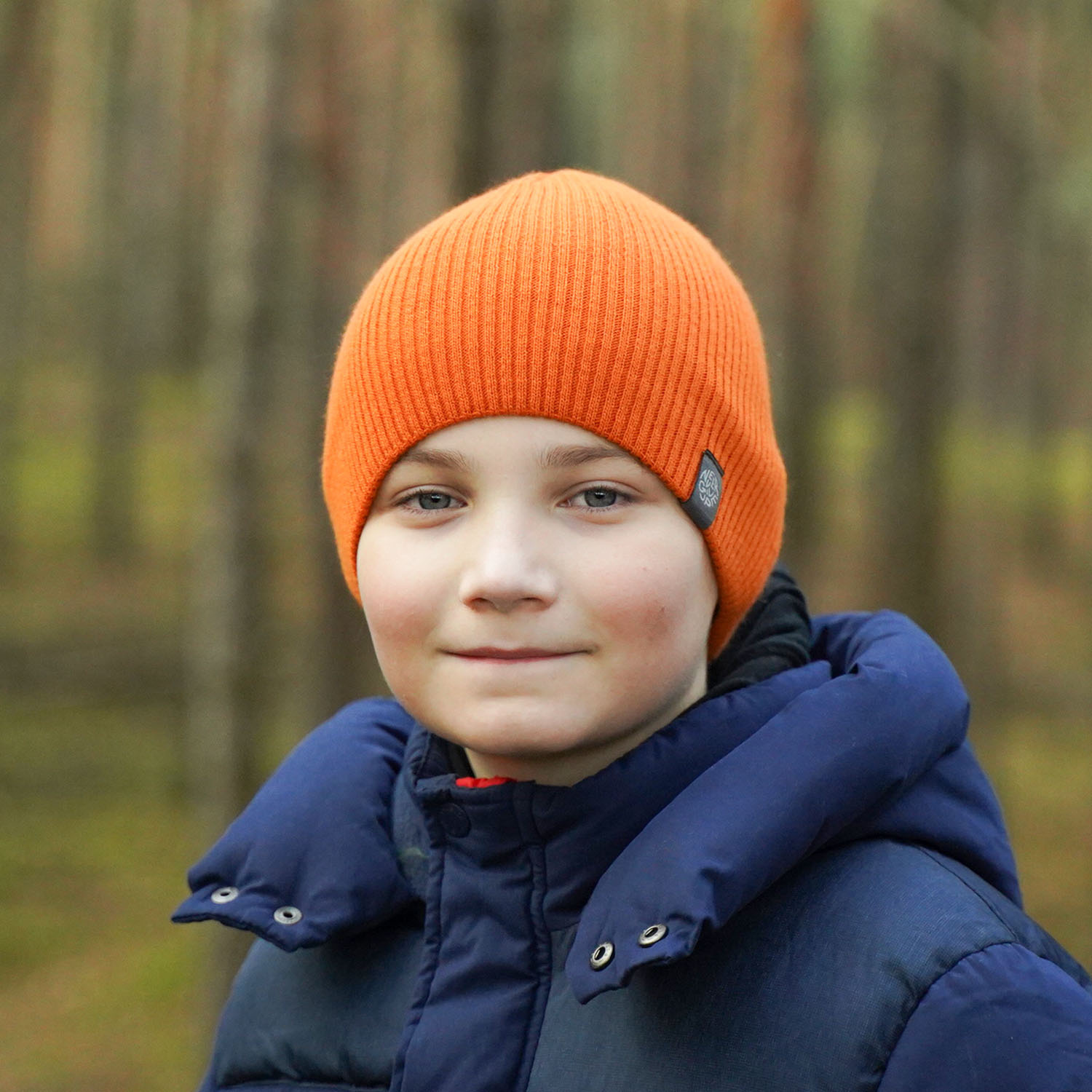 Berretto invernale bambino, arancione, con pompon, Imbir