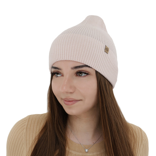 Berretto autunno/primavera donna, rosa chiaro, lana merino con cashmere, Alineta