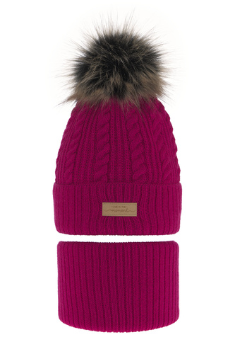 Set invernale bambina: berretto e scaldacollo, rosa, con pompon, Alika
