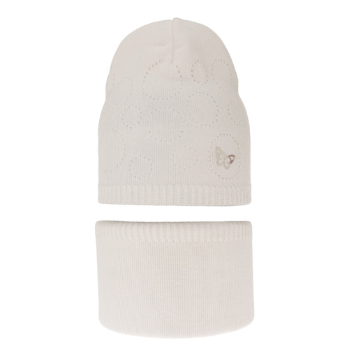 Set autunno/primavera bambina: berretto e scaldacollo, con cotone, crema, traforato, Amarilla