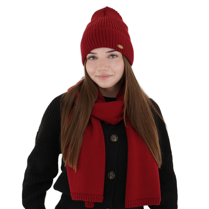 Sciarpa invernale donna, bordeaux, 100% Lana Merino, Elonia