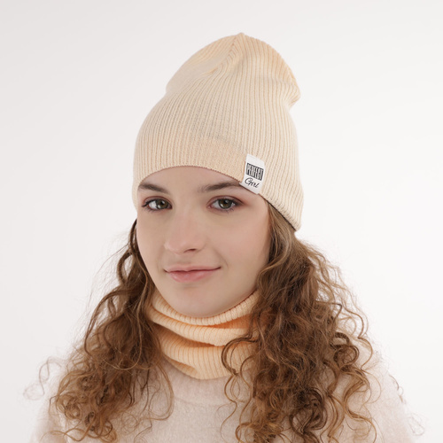 Set autunno/primavera bambina: berretto e scaldacollo, con cotone, crema, Farinka