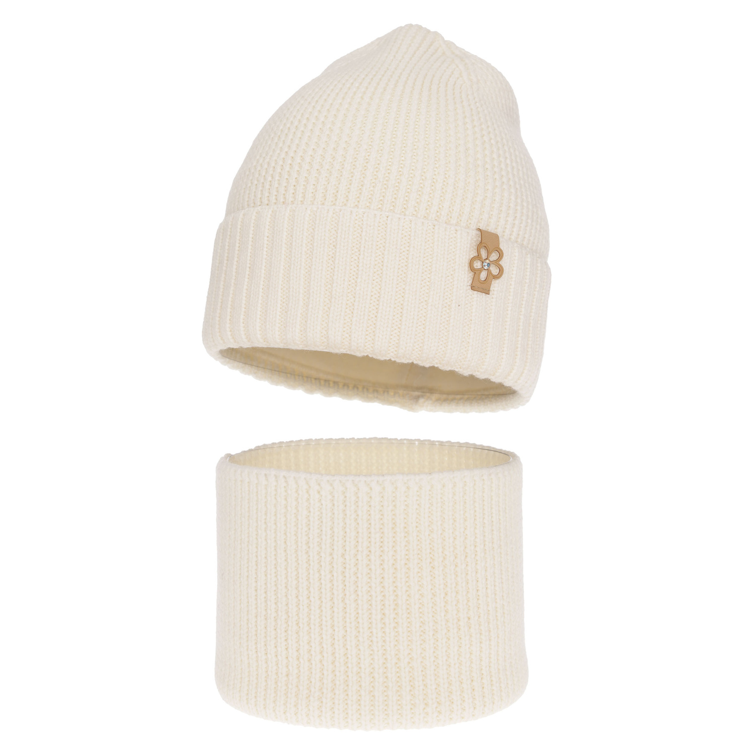 Set invernale bambina: berretto e scaldacollo, crema, 100% Lana Merino, Nelita