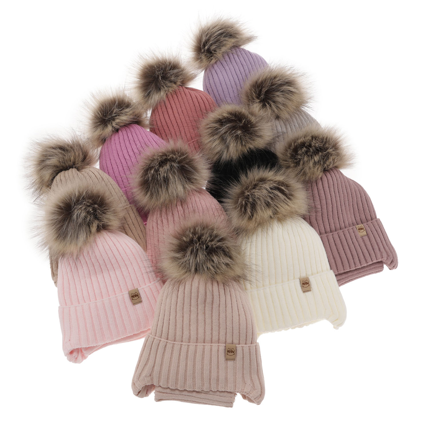 Set invernale bambina: berretto e scaldacollo, beige, con pompon, Louisa